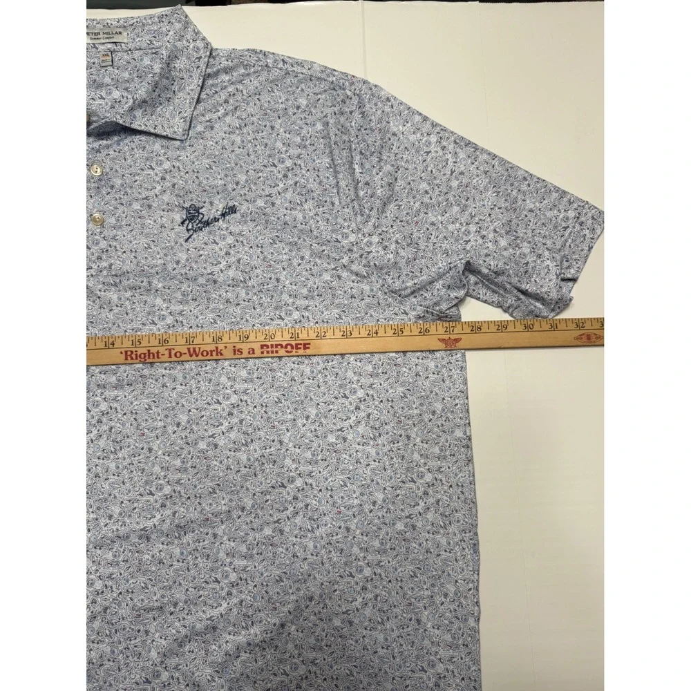Peter Millar Summer Comfort‎ Polo Shirt Mens XXL Blue AOP Southern Hills